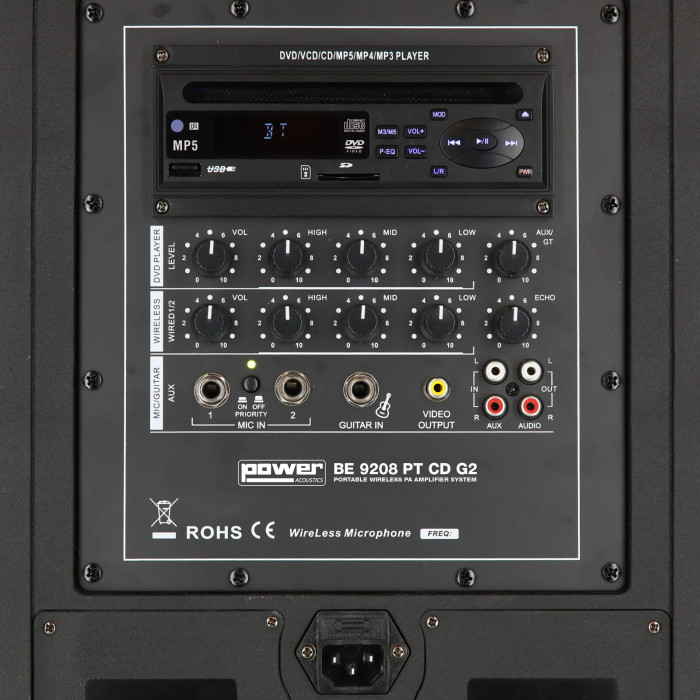 Sono Portable CD MP3+USB+Bluetooth+DIVX + 2 Micros main UHF + 2 Micros serre-tête