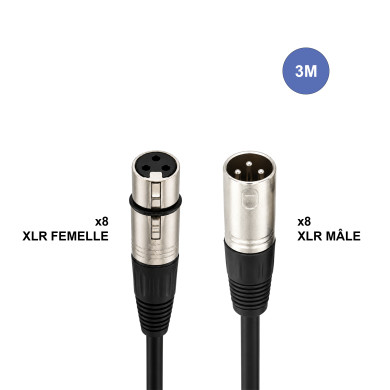 Octopaires 3m - XLR 3 PIN Mâle - XLR 3 PIN Femelle