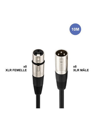 Octopaires 10m - XLR 3 PIN Mâle - XLR 3 PIN Femelle