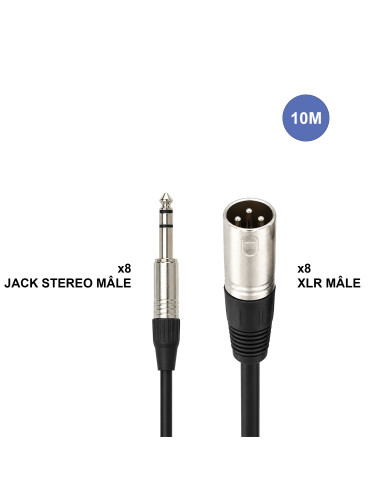 Octopaires 10m - XLR 3 PIN Mâle - JACK STEREO Mâle