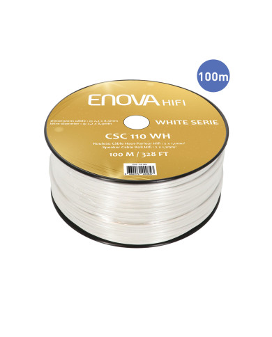 Rouleau Câble Haut-Parleur Ligne Blanc 2 x 1,1mm² - 100m