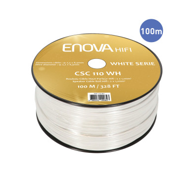 Rouleau Câble Haut-Parleur Ligne Blanc 2 x 1,1mm² - 100m