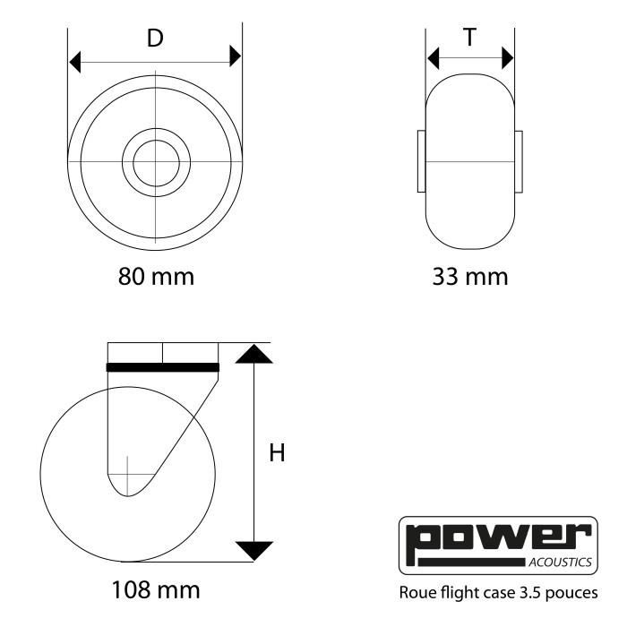 Roue flight case 3.5 pouces avec frein